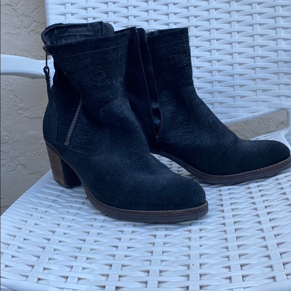 Black suede heeled boots by Taos